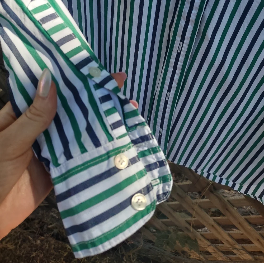 J Crew Green and White Striped Shirt - Picture 5 of 10